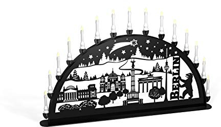 Außenschwibbogen Schwibbogen Lichterbogen 15 flammig/Metall - Motiv: Berlin - Farbe: schwarz (1,5 Meter)