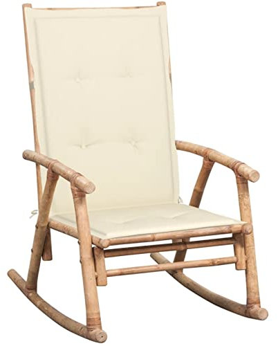 ZEYUAN Silla Mecedora con cojín, Mecedora Jardin Exterior, Silla Balancin, Sillas Terraza Exterior, Sillas Balcon, Silla Terraza, bambú