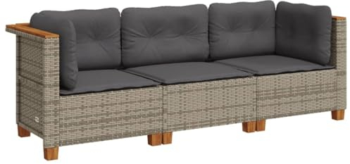vidaXL Gartensofa mit Kissen 3-Sitzer Grau Poly Rattan