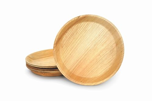 BOX And Tree| 100 piezas de platos desechables redondos de hoja de palmera ø22 cm | Vajilla desechable Biodegradable Compostables 100% | Estable y robusto l para fiestas, bodas, cumpleaños, barbacoas