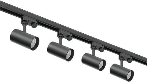 ekobi NEXTRACK - 3-Phasen-Schienenset mit 4x GU10 LED-Lampen und 2x 1m Schiene, gerader Verbinder, Netzteil + Kappe (Schwarz, 2 x Schiene 1 Meter gerade Verbindung)