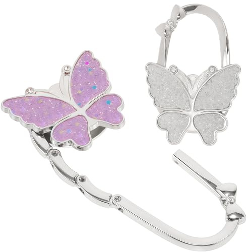 Mainiusi Taschenhalter für Tisch 2 Stück, Glitzer Schmetterling Tisch Handtaschenhalter Haken, Faltbare Antirutsch Handtaschenhalter für Handtaschen, Taschen Aufhänger Taschenhaken Halterung für Büro