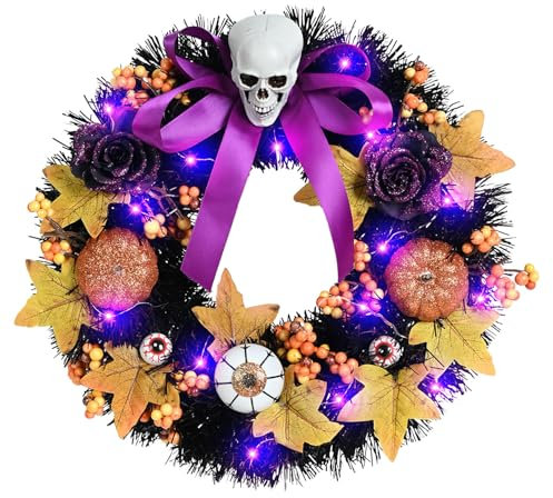 Halloween-Kränze, Halloween-Kränze für Haustür, Totenkopf, 38,1 cm, dekorativer Halloween-Türkranz, Gothic-Kranz für Innen- und Außenbereich, Wandfenster, Veranda