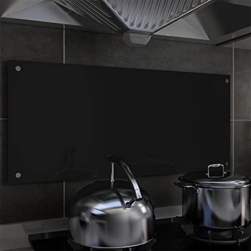 Iiaky Paraschizzi per Cucina Nero 90x40 cm in Vetro Temperato,Pannello Paraschizzi Cucina Adesivo da Parete,Ignifugo e Resistente all'Acqua Paraspruzzi Lavandino