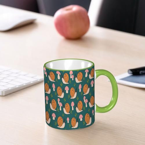 YOIUE Tasse aus Keramik - Große 11oz Tassen 330ml Kaffeetassen mit Henkel, 100% Handbemalt - Trinkgläser mit Griff - Weiß,Niedliches handgezeichnetes Halloween-Muster aus Cartoons mit Schnecke mit He
