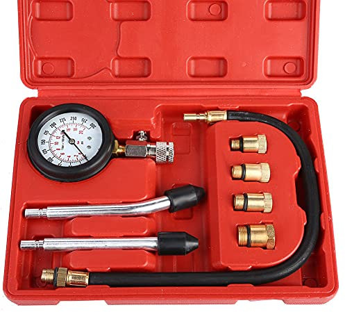 Kompressionstester für Benzinmotoren mit Koffer, 0–300 Psi Kompressionstester M10 M12 M14 M18 Kraftstoffdruckmesser/Auto/Motorrad-Kompressionsmesser