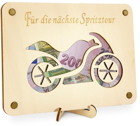 TAKULA Reisekasse Spardose 20x15cm Holz Motorrad Geldgeschenk Geburtstag | Motorradförmige Holzspardose. Perfekt als Geldgeschenk für Biker zum Geburtstag. Stabile Holzkonstruktion