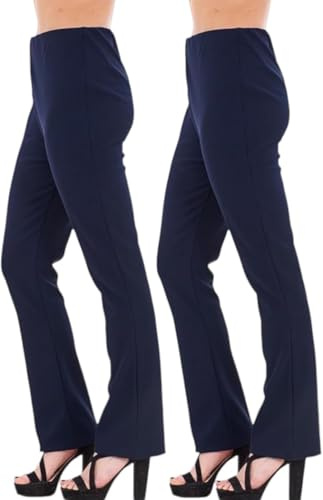 Crazy Fashion Lot de 2 pantalons de travail côtelés pour femme - Fin doux et extensible - Pantalon à enfiler - Design bootcut - Taille élastique - Noir et bleu marine - Tailles 36-50, bleu marine, 50