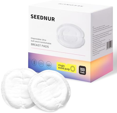 SEEDNUR Disposable Nursing Pads, Breast Pads for Leaking Milk 100 Count, 0.04cm Ultra-Thin, Ultra-Absorbent, No Shedding, Individually, Soft & Breathable Nipple Pads Breastfeeding Essentials for Moms
