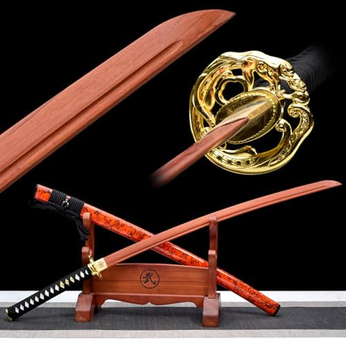 HJHUUA 103 cm Japanisches Katana aus Holz,handgefertigtes Bokken,natürliches Mahagoni-Samurai-Schwert für Kendo-Training,Cosplay,Ausstellung,Dekoration,Geschenke
