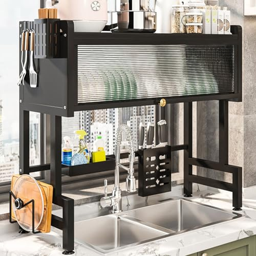 Over Sink Dish Drying Rack,Rustproof Kitchen Dish Drainer Rack Organizer | Above Sink Dish Rack with Utensils Holder for Drying Bowls Plates Cups(85x30x80cm)