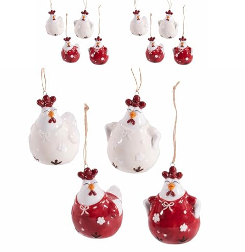 Gruppo Maruccia - Decorazioni Pasquali da Appendere a Forma di Galline - Addobbi in Ceramica Dipinta - Set 8 Pezzi Assortiti