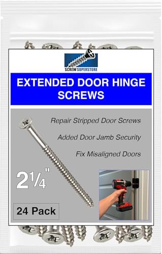 Satin Silver Nickel Finish Wood Screws 9 X 2-1/4 Inch – Extra Long Steel Door Hinge Screws - Door Security Screws - 24 Pack