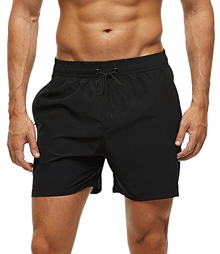 Danfiki badshorts för män, snabbtorkande strandshorts, badbyxor, nätfoder med ficka och dragsko, Svart, 3XL