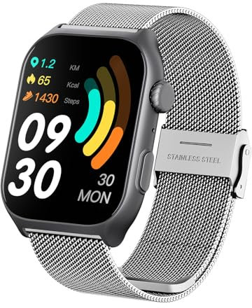 RORIOS Smartwatch per Uomo Donna Orologio Intelligenti Sportivo Fitness Orologio da Polso Activity Tracker con Cinturino in Maglia Acciaio Inossidabile Argento