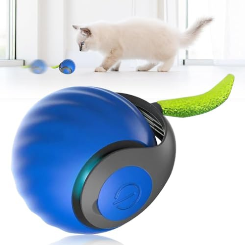 Gahwa Speedy Tail 2.0 NEW, Interaktives Katzenspielzeug Ball Elektrisch Interaktiver Spielball für Katzen Katzenspielzeug Selbstbeschäftigung Katzenball mit 2 Ersatzschwanz (Blau)