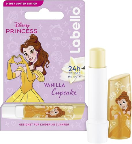 Labello Vanilla Cupcake Limited Disney Princess Edition 4er-Set, duftender Lippenpflegestift mit süßem Vanillearoma, pflegender Lippenbalsam für Kinder ab 3 Jahren (4 x 4,8 g)