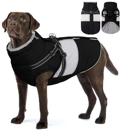 AOFITEE Hundemantel Grosse Hunde, Winter Wasserdicht Hundejacke Hundemantel mit Geschirr, Warmer Wintermantel Hundejacke Fleece Weste Winddicht Hunde Mantel für Deutsche Schäferhunde, Schwarz 3XL