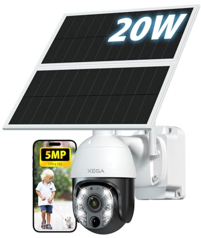 Xega 5MP【10X Optischer Zoom】 Überwachungskamera Aussen 2,4GHz WLAN Kamera Outdoor mit 20W Solarpanel 30,000mAh Akku 24/7 Aufzeichnung Bewegungserkennung 100ft Farbige Nachtsicht Zwei-Wege-Audio IP65