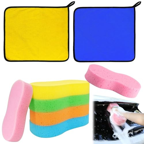 Spugne lavaggio auto ad alta assorbenza con panni in microfibra 8 pezzi set pulizia auto lavaggio carrozzeria 25x25 cm grigio giallo e blu accessori per cura veicolo domestico e professional