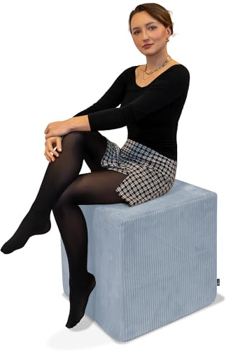 DreamRoots Cord Hocker Pouf, Würfel 50x50x50 cm, Hellblau | Fußhocker, Sitzhocker, vielseitig als Sitzgelegenheit, Beistelltisch & Bodenkissen, Sitzpouf