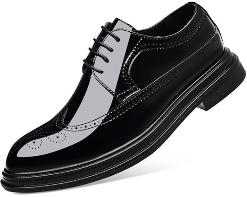 ZUAUOOT Men's Dress Shoes Patent Leather Casual Lace Up Business Formal Wingtip Shoes Black 45