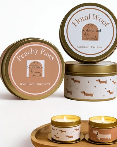 Frechdachshund Mini-Duftkerzen Geschenkset - 2er Set Sojawachs Kerze im Glas mit Dackelmotiv, Kerze mit Schmuck, 20h Brenndauer, ideal für Entspannung und Dekoration