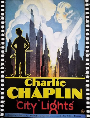 KUSTOM ART Poster Decorativo da Parete Serie Locandine Film Celebri Luci della Città City Lights Charlie Chaplin Stampa su Cartoncino 40x30cm Senza Cornice