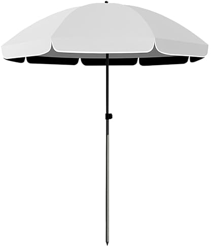Parasol de plage portable avec protection UV - 2 m - Réglable - Facile à installer - Pour jardin, balcon et terrasse - Blanc