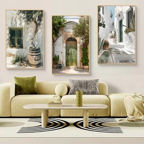Generisch Aesthetic Grüne Pflanze Bilder Mediterrane Architektur Leinwand Malerei Gemälde Poster Kunstdruck für Modern Wohnzimmer Schlafzimmer Wohnkultur Wanddekoration Rahmenlos (3x30x40cm)