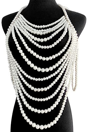 Kadagg Mehrschichtige Körperkette mit Perlen Bralette Brustgeschirr Halskette Körperschmuck Perle