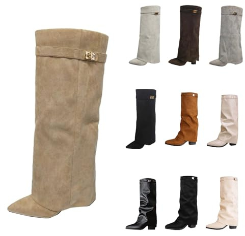 Stivali sopra il ginocchio da donna Shark Boots Stivali neri Slouchy Boots - Punta a punta Tacco con plateau Gambale lungo Stivali alti al ginocchio Inverno Pelle calda Moda Comfort Eleganti Stivali