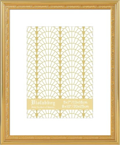 VIOLABBEY Cornice portafoto dorata, 20 x 25 cm, per foto da 13 x 18 cm con passepartout | Splendida cornice vintage, decorazione da parete o da tavolo