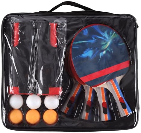 CHUENHEI Tischtennis Set mit 4 Schlägern, 6 Bällen, 175cm ausziehbaren Tischtennis Netz & Tragetasche, Ping Pong Schläger Set für Familienunterhaltung und Outdoor Sport