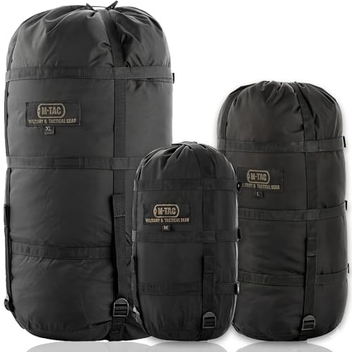 M-Tac Kompressionspåse för sovsäck militär vattentålig kompressionsväska lätt nylon kompressionssäck för resor, camping, vandring, utomhus (svart, M - 12 liter)
