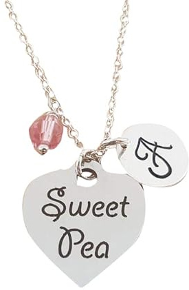 Sweet Pea Necklace – Personalized Sterling Silver Heart Pendant with Birthstone & Initial