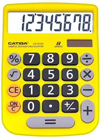 CATIGA Tischrechner 8-stellig mit Solarstrom und LCD-Display, große Tasten, für Zuhause, Büro, Schule, Klasse und Geschäft, 4 Funktionen, kleine Grundrechner für Schreibtisch, CD-8185