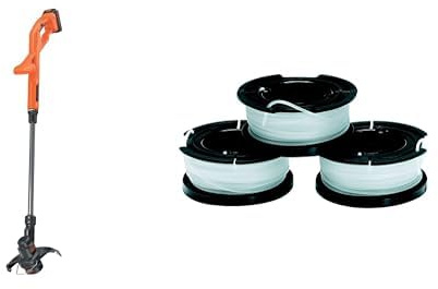 BLACK+DECKER ST1823, Cortabordes 18 V 1.5 Ah, Ancho de Corte 25 cm, BLACK+DECKER Pack de 3 Bobinas de Hilo Reflex Simple para Cortabordes de Cesped 10 m x 1.5 mm, A6485
