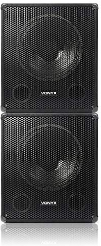 Vonyx SWA15 Active PA Subwoofer Pair - Dual 15-Inch Powered 1200W Bass Bin Speakers with Adjustable Low-Pass Filter, Phase Control for DJ, Disco, Live Music Events & Mobile Performances