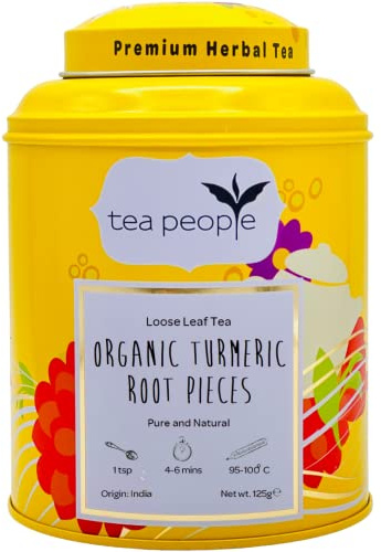 Tea People Organic Turmeric Root Pieces, 125 g Loose Leaf Tea in Tin Caddy