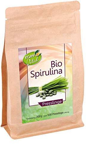 KOPP Vital® Bio Spirulina, 200 g, 500 Presslinge | Vegan, 100 % Bio-Spirulina-Patensis, Zertifiziert, Naturprodukt, Premium