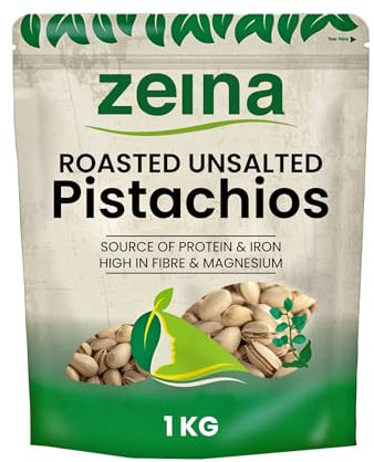 Zeina Roasted Unsalted Pistachio Nuts (1Kg) - Delicately Roasted Delicious Pistachios with No Added Salt - Vegan Approved Nutritious Nuts Snack