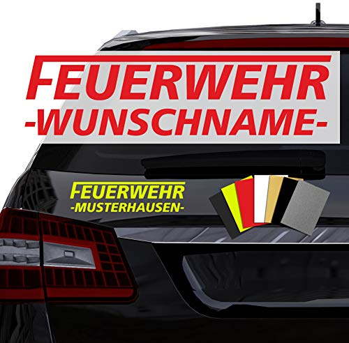 Finest Folia Autoaufkleber Feuerwehr Wunschtext Wunschname Personalisierbar für Auto Motorrad Bus Kfz Zubehör Sticker Selbstklebend Waschstraßenfest Aufkleber selbst gestalten