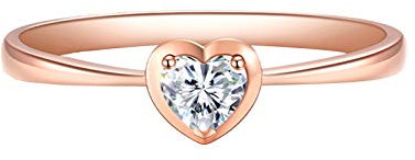 KnBoB 18K Rotgold Ring für Mädchen Herz Weißes Herz 0.13CT Diamant Eheringe Vorsteckring Größe 67 (21.3)