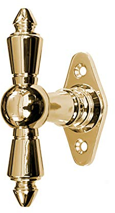 Antikas - Fensterolive in Messing poliert - Fenstergriff, Fensterbeschläge - 9,7x6,7 cm