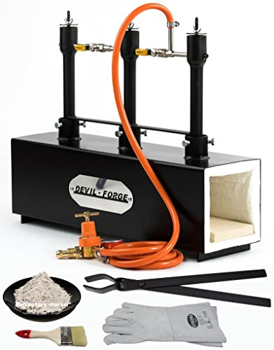 DEVIL-FORGE Forge à Gaz Propane modèle DFPROF3b avec 3 Brûleurs DFP (240.000 BTU) utiliser 1, 2 ou 3 Brûleurs, pour Couteliers, Maréchaux-Ferrants et Forgerons, Fabrication Couteaux, Forgeage Métaux