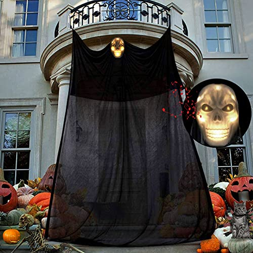 Halloween Hängende Geister,Halloween Deko Hängend Deko,Gespenst Geist Deko,Hängend Grim Reaper Dekoration,Halloween Hängend Deko,Hängendes Skelett,Hängen Fliegender Geist,mit LED-Licht und Ton 1.8*3M