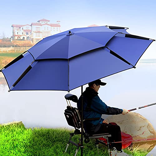 Refue Ombrellone da Mare Blu con Ancoraggio Sabbia Ø 200-260 cm Ombrellone Portatile per Spiaggia/da Sole/all'aperto/Pesca/Patio Ombrello Un Palo Inclinabile (Size : 240CM/7.8ft)