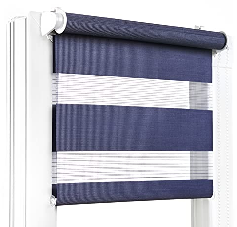 Fenster DEKOR - Rollos für Fenster Marineblau - Klemmfix Rollo ohne Bohren B80 x H150 cm - Doppelrollo mit Einer Breiten Auswahl an Größen und Farben - Blickdichte Rollos, einfach zu montieren