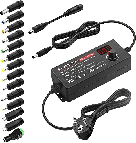 SHNITPWR Universal 3.5V~24V Netzteil 48W 2A AC/DC Schalt-Netzteil Adapter, mit 14 pcs Adapterstecker, für 3.5V bis 24V Elektronische Geräte, Bilderrahmen Babyphone-Kamera und LED-Streifen ect.